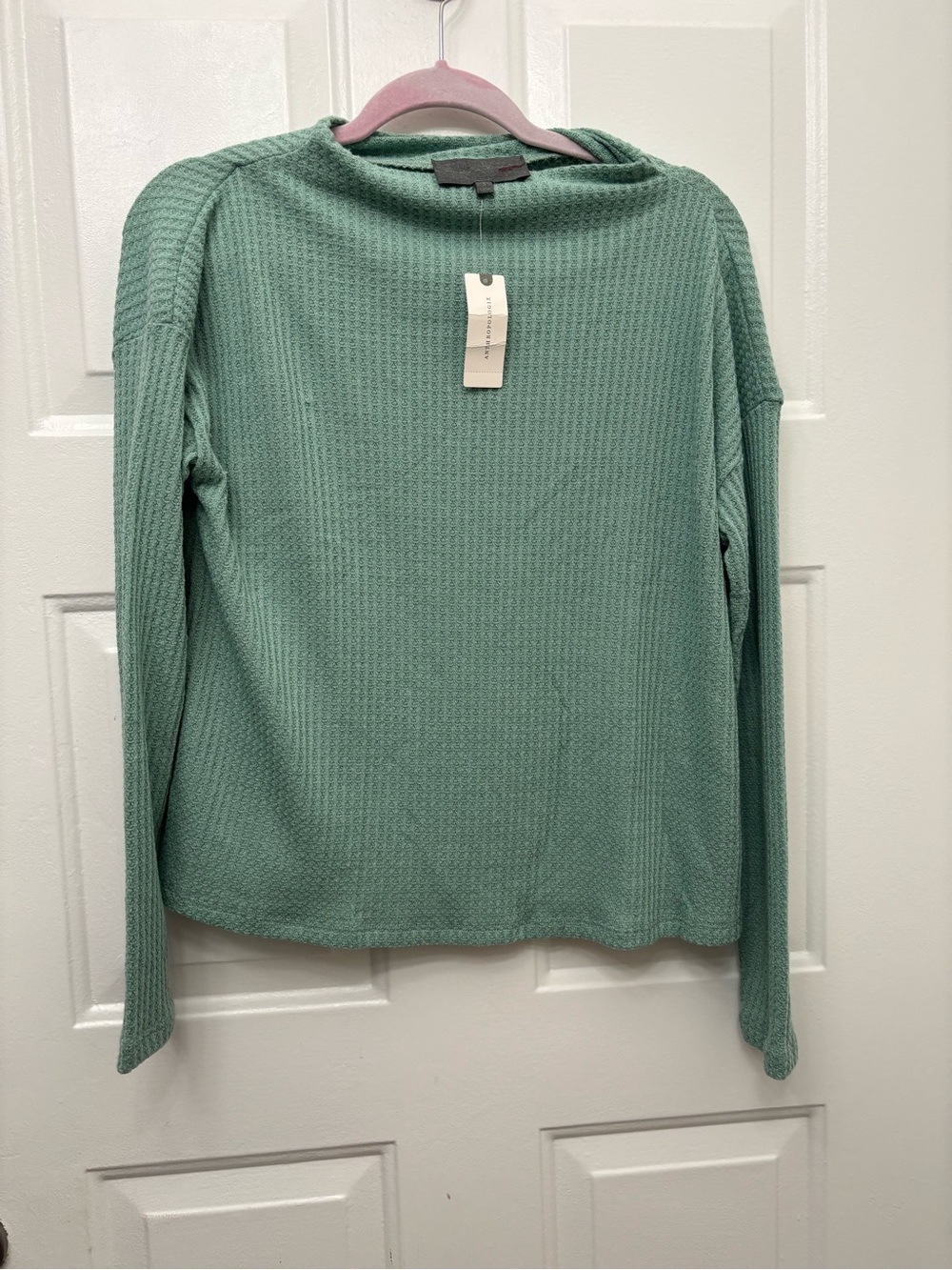 Sunday in Brooklyn Anthropologie lightweight  Waffle Knit Crewneck Sweater Sage